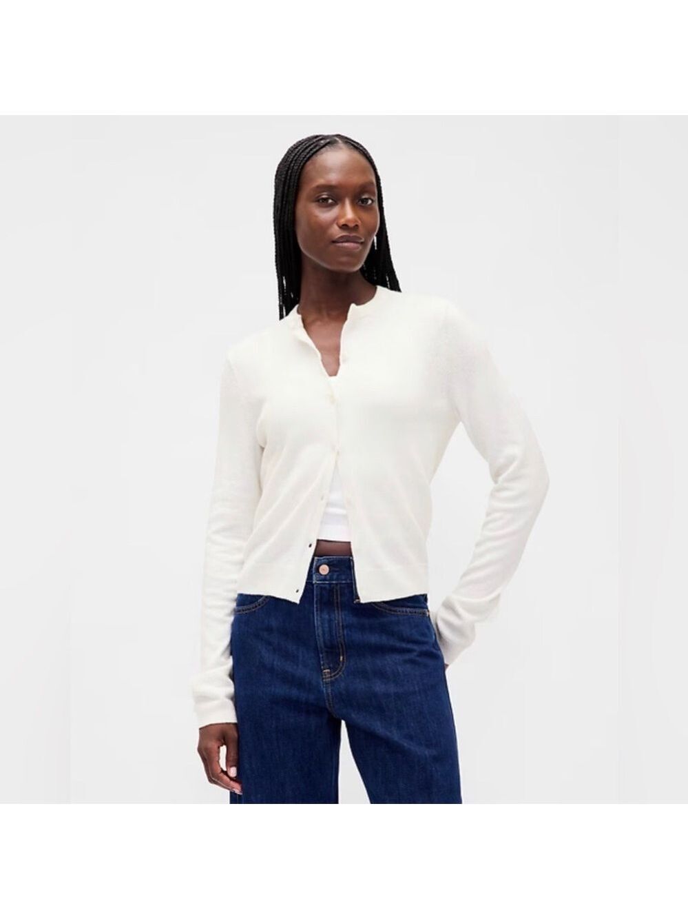 Gap Cashsoft Cozy Career Cropped Cardigan Sweater NWT Medium Tall Winter White